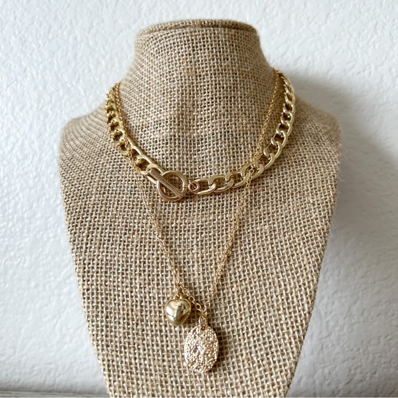 Jewelry - NEW | layered chain necklace with oval and heart pendants